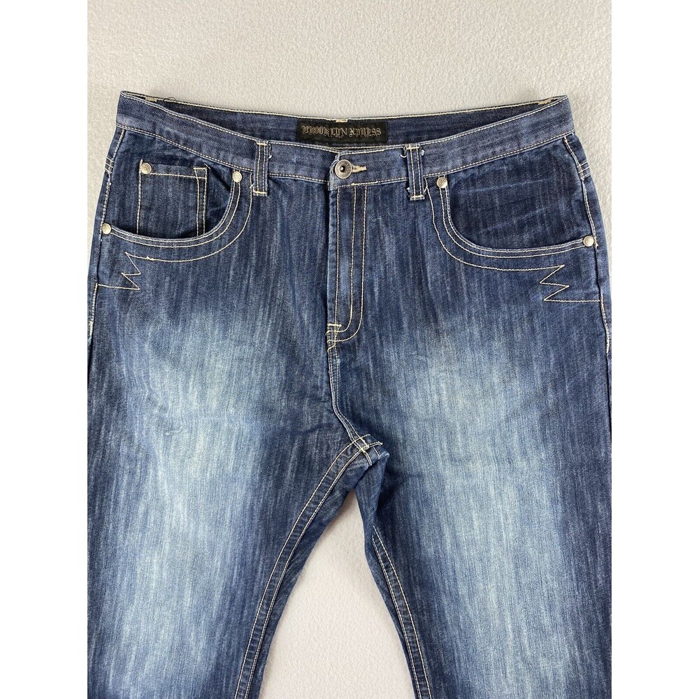 Brooklyn Xpress Jeans 39x31 Blue Denim Baggy Skater Loose Distressed Tag 42x34 - Picture 2 of 13